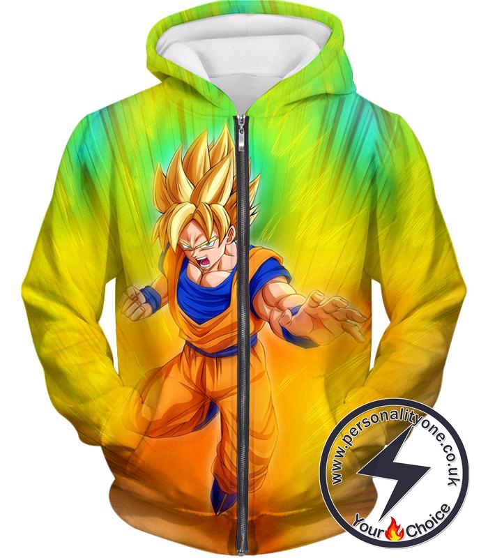 Dragon Ball Super Super Cool Fighter Goku Rising Super Saiyan 2 Awesome Anime Zip Up Hoodie